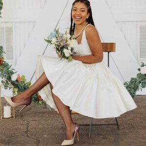 Chelsea Reece Dream Dress Cream Satin A-Line Bridal Dress with Sleeveless Bodice